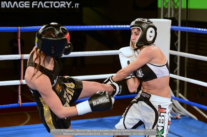 2013-11-16 Vigevano - Born to Fight 1493 Samantha Celestino-Beatrice Porcheddu - Low Kick.jpg